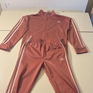 Girls Adidas Rose Tracksuit with White Stripes